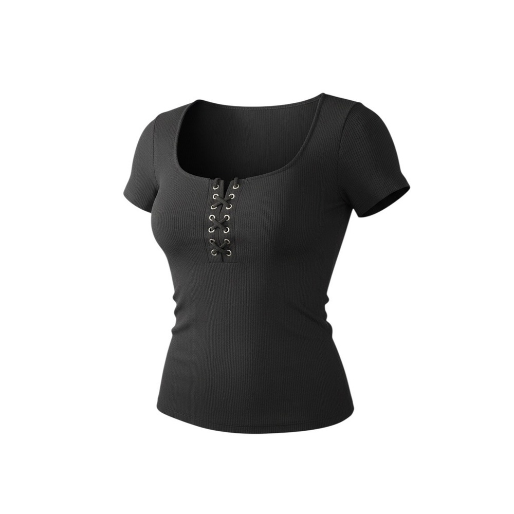Torrid Super Soft Rib Top Womens 1 Black Excellent Lace Up Grommet Ribbed Tee